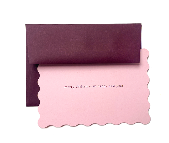 Carte - Merry Christmas & Happy New Year - Letterpress sur rose