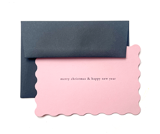 Carte - Merry Christmas & Happy New Year - Letterpress sur rose