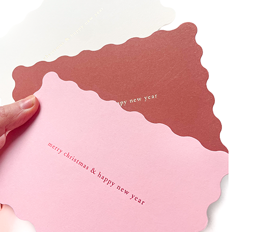 Carte - Merry Christmas & Happy New Year - Letterpress sur rose