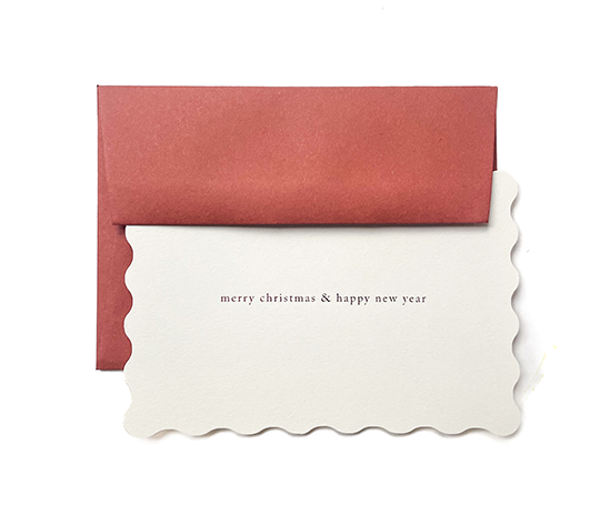 Carte - Merry Christmas & Happy New Year - letterpress sur Blanc