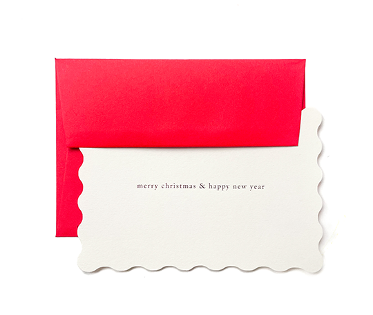 Carte - Merry Christmas & Happy New Year - letterpress sur Blanc