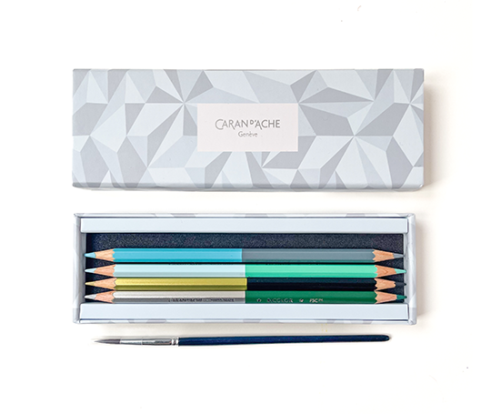 Caran d'Ache - set de 9 crayons bicolores aquarellables + 1 pinceau
