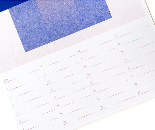 Calendrier d'anniversaires imprimé en risographie