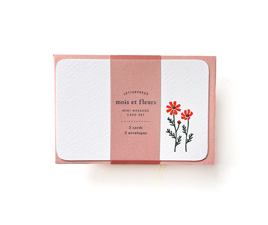 Mini set de 3 cartes & enveloppes en letterpress - Cosmos