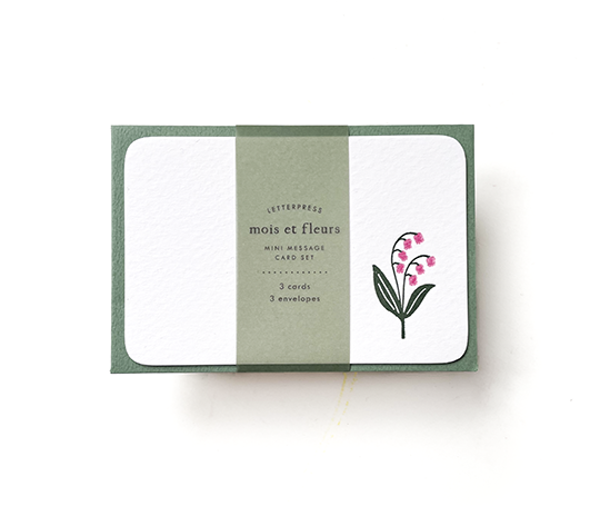 Mini set de 3 cartes & enveloppes en letterpress - Clochettes