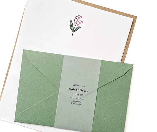 Set de papier à lettres en letterpress - Clochettes