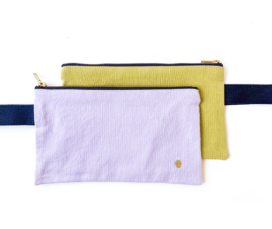 Pochette allongée en coton avec anse pétrole - Lilas Ananas
