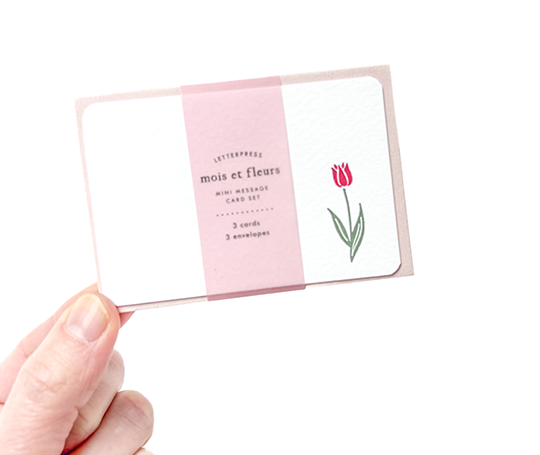 Mini set de 3 cartes & enveloppes en letterpress - Tulipe