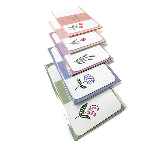 Mini set de 3 cartes & enveloppes en letterpress - Tulipe