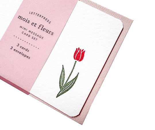 Mini set de 3 cartes & enveloppes en letterpress - Tulipe