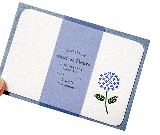 Mini set de 3 cartes & enveloppes en letterpress - Hortensia