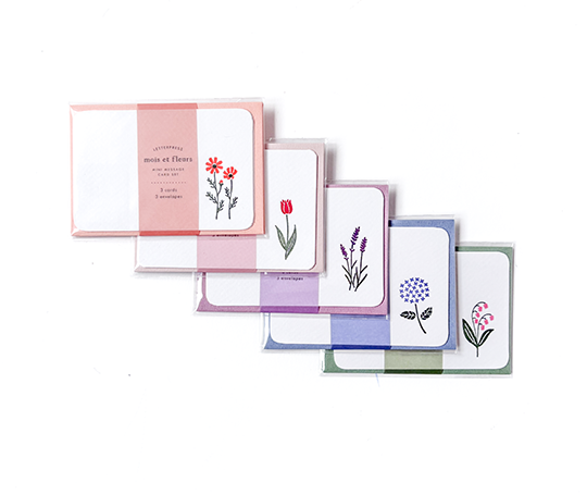 Mini set de 3 cartes & enveloppes en letterpress - Lavande