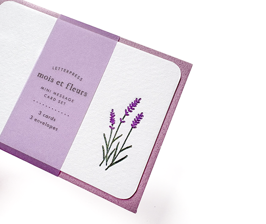 Mini set de 3 cartes & enveloppes en letterpress - Lavande