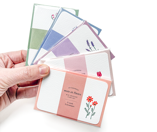 Mini set de 3 cartes & enveloppes en letterpress - Lavande