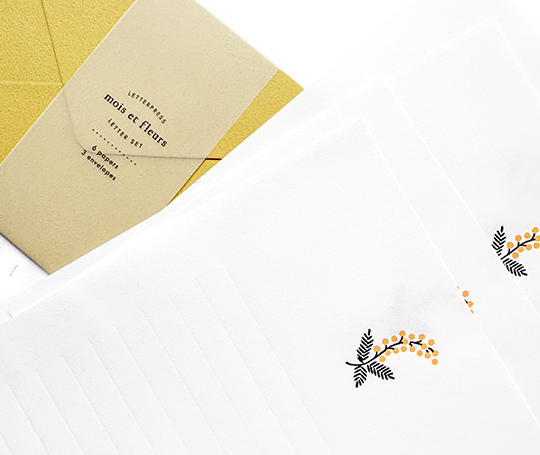 Set de papier à lettres en letterpress - Mimosa