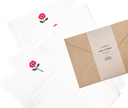 Set de papier à lettres en letterpress - Anémone