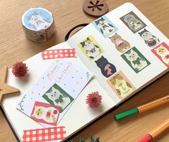 Washi tape 24 mm - Chat qui porte des trucs
