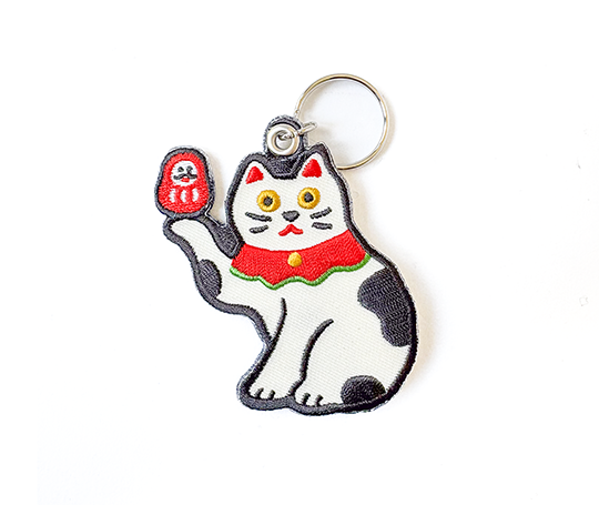 Porte-clés brodé - Chat porte-bonheur