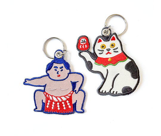 Porte-clés brodé - Chat porte-bonheur