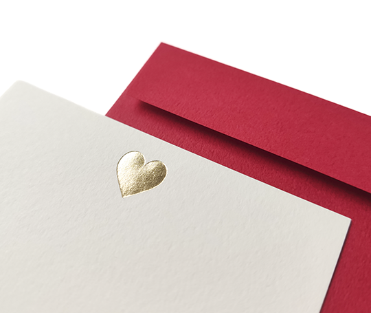 Mini set de 5 cartes & enveloppes en letterpress - Coeur