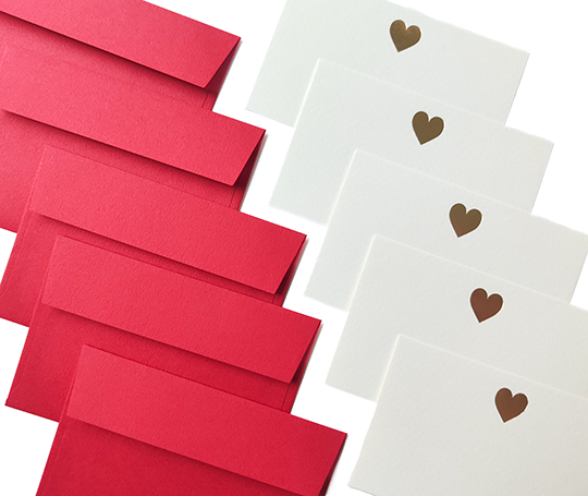 Mini set de 5 cartes & enveloppes en letterpress - Coeur