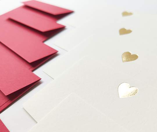 Mini set de 5 cartes & enveloppes en letterpress - Coeur