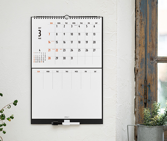 Midori - Calendrier 2027 avec tableau blanc - noir&blanc