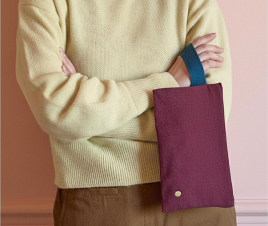 Pochette allongée en coton avec anse - Wine