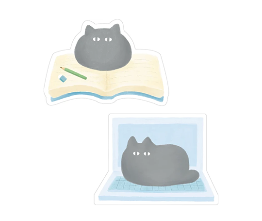 2 autocollants Fuwaneko - Chat au travail