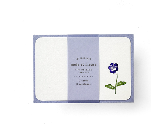 Mini set de 3 cartes & enveloppes en letterpress - Violette