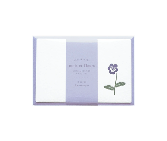 Mini set de 3 cartes & enveloppes en letterpress - Violette